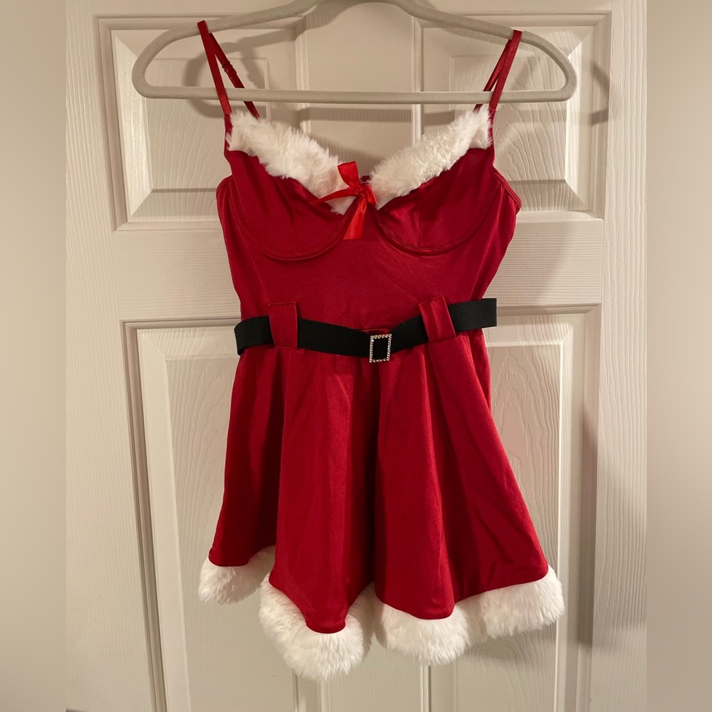Festive Red Chemise with Faux Fur Trim